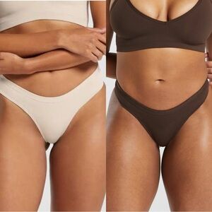 Gymshark Seamless Dipped Front Thong Bundle Size M Brown/Grey NWT
